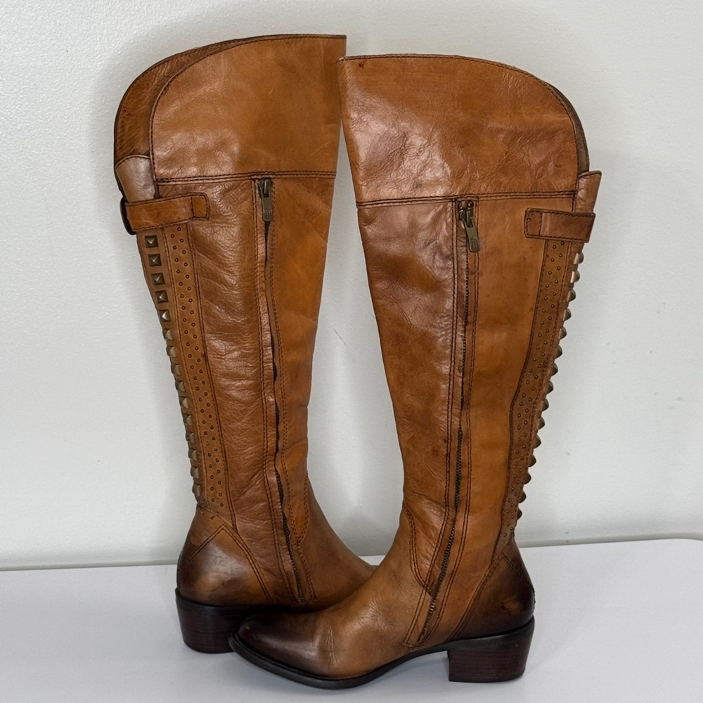 Vince Camuto Bollo Knee-High Brown Leather Studded Riding Boots Wm Sz 7.… - Picture 9 of 11